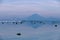 The view of the volcano Agung from Gili Trawangan in the early morning at low tide