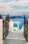 View of volcano caldera with stairs, Santorini