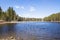 View of Vuoksi river and river banks in spring, Mellonlahti, Imatra, South Karelia, Finland