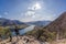 View of Wachau valley with man watching Spitz village in Austria