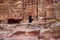 View of the wall with the door, the entrance to the temple in the canyon.