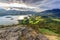 View from Walla Crag as the Sun rays shine down on Derwentwater