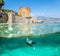 View of the walls of the ancient fortress and the tower of Kyzyl Kule in Alanya in Turkey