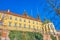 The view on the walls of the buildings of Cathedral complex from Denis Gardens in Brno, Czech Republic