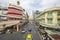 View of Wang Burapha intersection and many vehicles on the road in Bangkok, Thailand