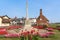 View of the War Memorial, The Moot Hall and Mill Inn pub. Aldeburgh, Suffolk. UK