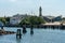 View on Warnemuende lighthouse and Teepott from a ship