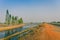 View of Water management in the rice fields from the irrigation canal before planting