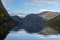 View from water surface with bright reflection