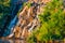 View of the waterfall `Roaring Threshold` in Dnipro in Ukraine