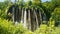 View of waterfall and rock, beautiful nature landscape, Plitvice Lakes in Croatia, National Park, sunny day with blue sky