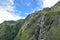 View of the waterfall on the way to Amjilosa village. Kangchenjunga, Nepal