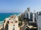 View of the waterfront coastline with hotels in Netanya in Israel