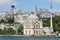 View from the waters of Bosphorus Strait on the Buyuk Mecidiye Ortakoy Mosque
