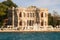 View from the waters of Bosporus Strait on Kucuksu Palace, a historic Neo-Baroque waterfront palace built as a summer