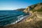 View of waves hitting the rocky shore of Knidos Datca in Turkey