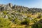 A view of the weathered limestone cliff face in the Karst landscape of El Torcal near to Antequera, Spain