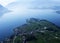 View of the Weggis village on the shore of Lake Lucerne VierwaldstÃ¤tersee below the Rigi Mountain