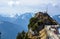 View from Wendelstein mountain, Wendelstein house by Bayrischzell on alps mountains. Bayern Bavaria, Germany.