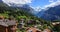 View of Wengen town, Jungfrau and Lauterbrunnen valley, Switzerland