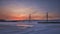 View of the Western High-Speed Bridge Diameter sunset. Krestovsky Island. Backlit winter night Russia,