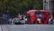 View of the Westminster bridge traffic near the Big Ben clock tower in London.