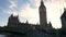 View of the Westminster bridge traffic near the Big Ben clock tower in London.