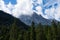 View on wetterstein mountains and leutasch valley from ederkanzel guest court restaurant in summer