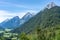 view on wetterstein mountains and leutasch valley from a nearby mountain in summer