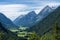 view on wetterstein mountains and leutasch valley from a nearby mountain in summer