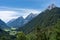 view on wetterstein mountains and leutasch valley from a nearby mountain in summer