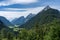 view on wetterstein mountains and leutasch valley from a nearby mountain in summer