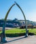 View of The whale bones, Whitby town symbol with abbey in background