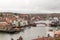 View of Whitby including the river, bridge and old houses in coastal seaside town, Yorkshire