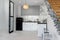 View on a white and black kitchen,black glass french door and Christmas New year decor