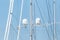 View of White Navigation radar system antennas of big white yacht