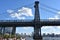 View of Williamsburg Bridge from Domino Park in Brooklyn, New York
