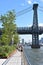 View of Williamsburg Bridge from Domino Park in Brooklyn, New York