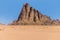A view of a wind eroded mountain landscape in Wadi Rum, Jordan
