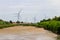 View of wind turbines and North Crimean Canal in Kherson region, Ukraine. Wind power station