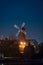 View on windmill Izmaylovo\'s Kremlin from Izmaylovskiy island in the night