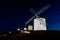 View of the windmills of Consuegra in La Mancha in central Spain at night