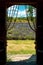 View through the window on a countryside with a lavender field