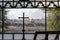 View from the window of the Dominus Flevit Church on the Temple Mount from the Mount Eleon - Mount of Olives in East Jerusalem in