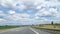 View through the windshield of the car on the European Autobahn, which is being repaired.