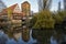 View of Wine Vault or Weinstadel, water tower and Hangman Bridge or Henkersteg over Pegnitz in Nuremberg, German.