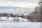 View of the winter monastery and the snow-covered field, Russia, Novgorod, Yurev monastery