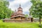 View at the Wooden church Church of St.Nicholas from Mikulasova in Bardejovske kupele town, Slovakia