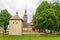 View at the Wooden Church of Saint Michael Archangel in village Ladomirova, Slovakia