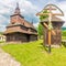 View at the Wooden Church of Saint Michael Archangel in village Topola, Slovakia